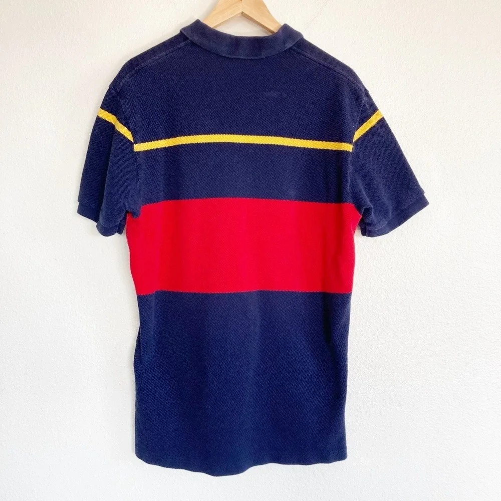 Vintage Polo Ralph Lauren Rugby Polo Shirt Mens L Blue Stripe Cotton Pique